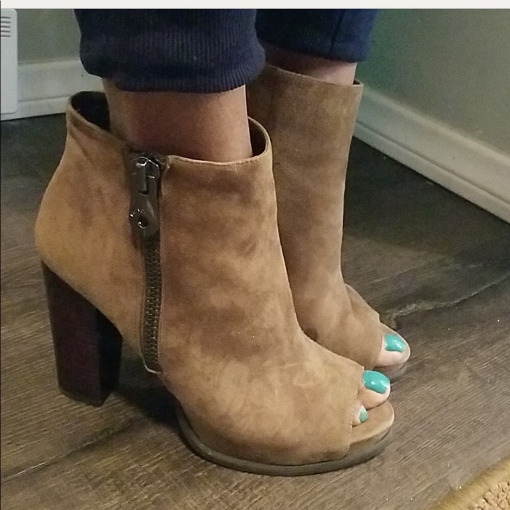 BCBG Zip Suede Taupe Booties - Size 10